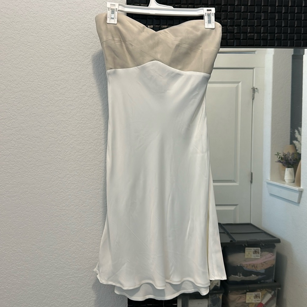 Meshki White And Tan Straplesss dress